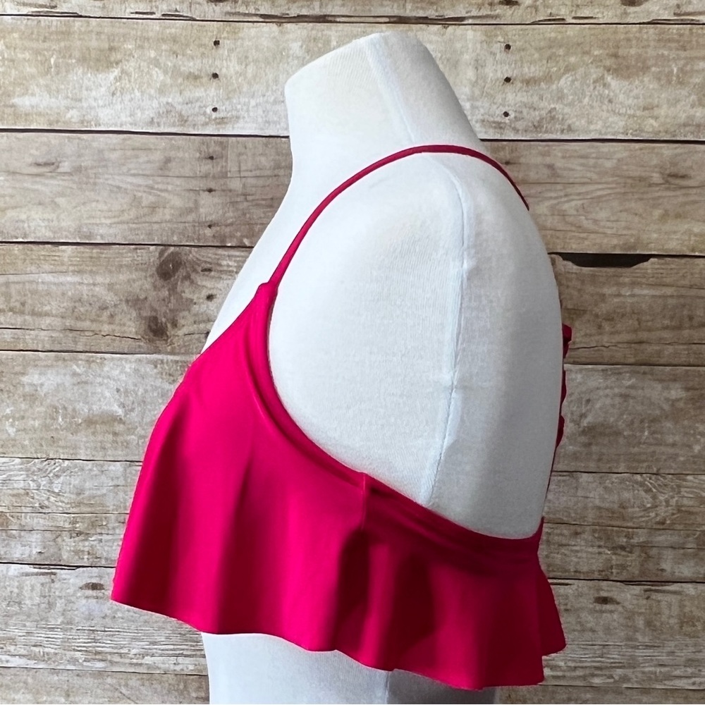 Hot Pink Flounce Ruffle Bikini Top Strappy Lattice Back Swim Separate Womens - Picture 6 of 9